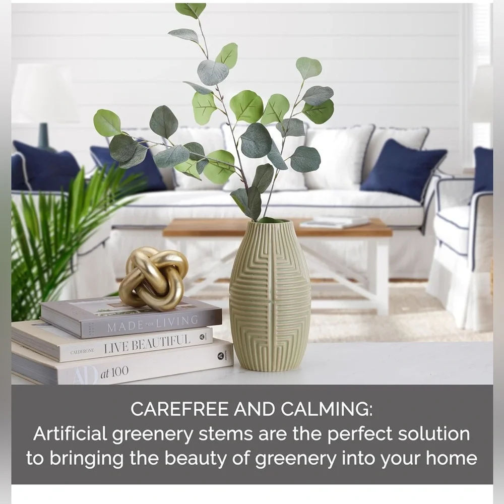 Eucalypus Artificial Greenery Stem, Fake Plants for Home Decoration, Set of 6